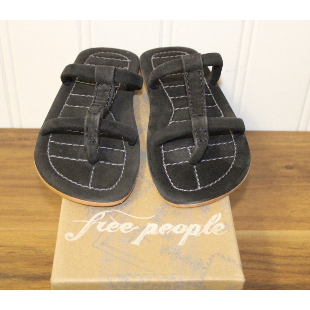 Free People Hadden Suede Slide Sandal Color Black Boho Minimalist Size‎ 7.5